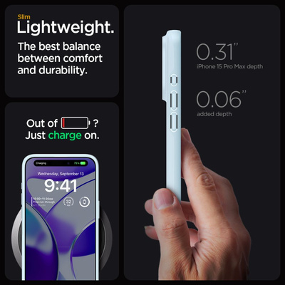 Spigen Thin Fit Hülle für iPhone 15 Pro Max – Hellblau