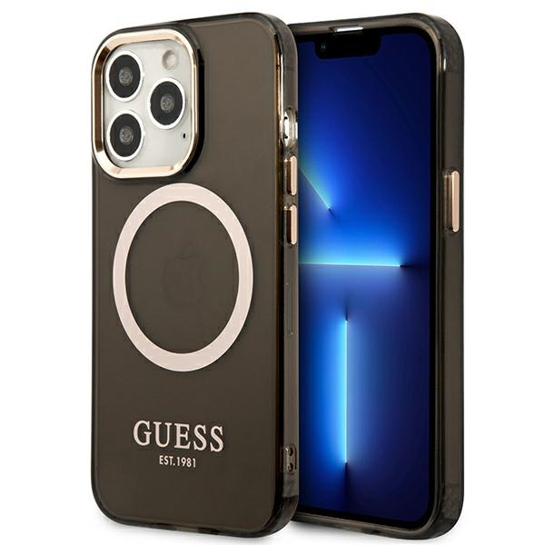 Guess Gold Outline Translucent MagSafe Hülle für iPhone 13 Pro Max – Schwarz