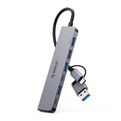 Orico YSA7-U3 USB-A/USB-C Hub Dockingstation 4x USB-A 2.0 + 1x USB-A 3.0 + 2x USB-C 2.0 - Grau