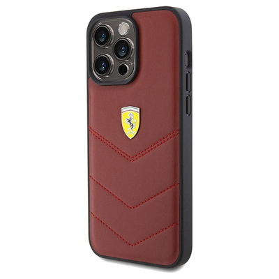 Etui Ferrari Leather Stitched Lines na iPhone 15 Pro Max - czerwone