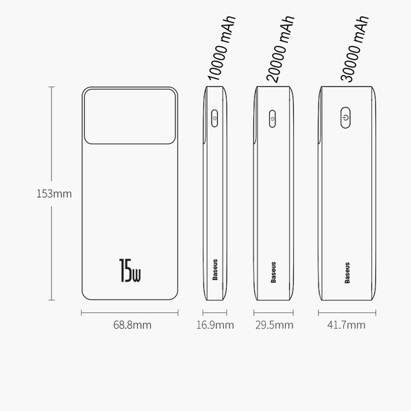 Baseus Bipow power bank with display 30000mAh 15W white (Overseas Edition) + USB-A - Micro USB cable 0.25m white (PPBD050202)