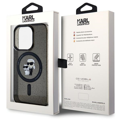 Etui Karl Lagerfeld Karl&Choupette Glitter MagSafe na iPhone 15 Pro - czarne 