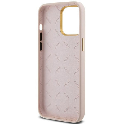 Guess Silikon Script Metal Logo & Frame Hülle für iPhone 15 Pro – Rosa
