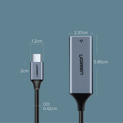 Ugreen external network adapter RJ45 - USB Type C (1000 Mbps / 1 Gbps) Gigabit Ethernet gray (CM199)
