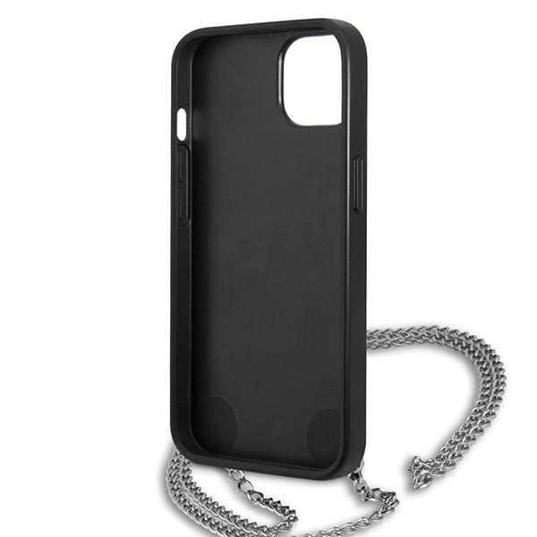 Karl Lagerfeld Strukturierte Lederhülle mit Kette für iPhone 13 / 14 / 15 6.1&quot; - Schwarz