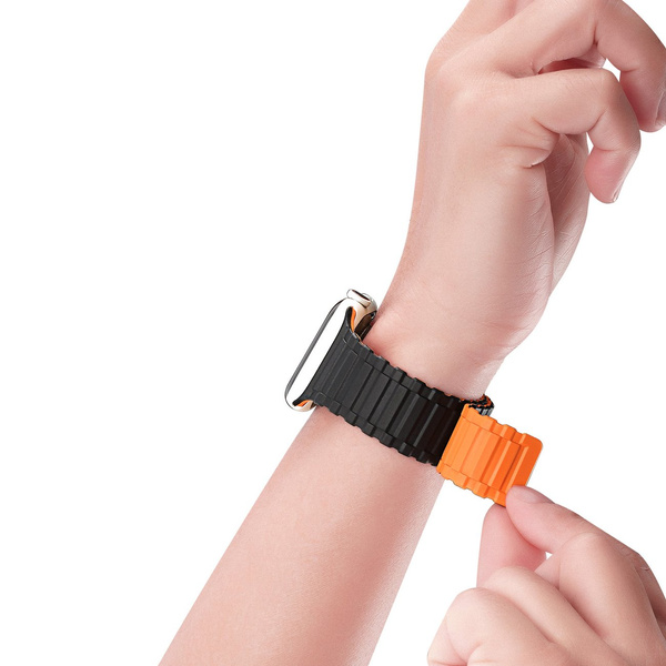 Dux Ducis Strap (Armor Version) pasek Apple Watch Ultra, SE, 9, 8, 7, 6, 5, 4, 3, 2, 1 (49, 45, 44, 42 mm) silikonowa magnetyczna opaska bransoleta czarno-pomarańczowy