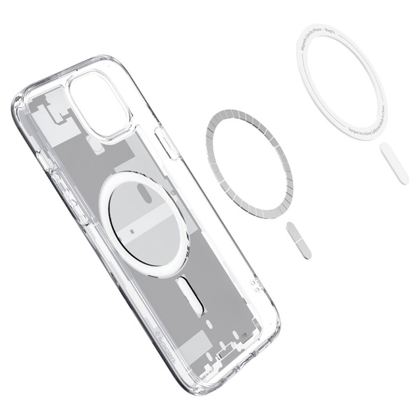 Etui Spigen Ultra Hybrid Mag z MagSafe na iPhone 15 Plus - białe (wzór Zero One)