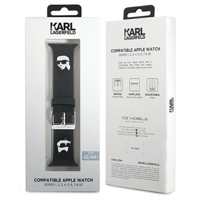 Pasek Karl Lagerfeld 3D Rubber Karl&Choupette Heads na Apple Watch 42/44/45/49mm - czarny