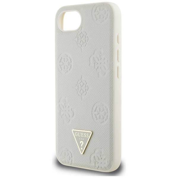 Etui Guess Grained Hot Stamp Peony Triangle Logo MagSafe na iPhone 16e - beżowe