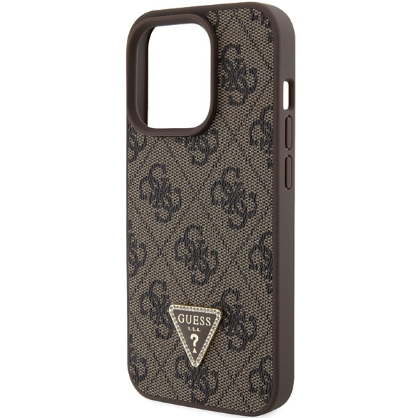 Etui Guess Leather 4G Triangle Strass do iPhone 15 Pro Max - brązowe