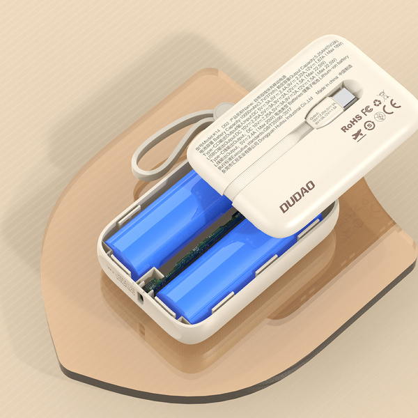 Powerbank Dudao K14 10000mAh z kablami USB-C / Lightning - beżowy