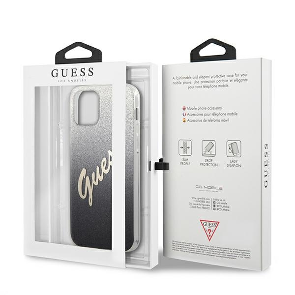 Guess GUHCP12LPCUGLSBK iPhone 12 Pro Max 6,7&quot; schwarz/schwarzes Hardcase Glitter Gradient Script