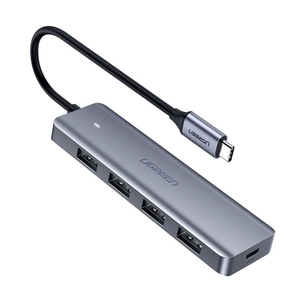 Ugreen rozdzielacz HUB USB Typ C - 4x USB 3.2 Gen 1 z portem zasilania USB-C szary (CM219 70336)