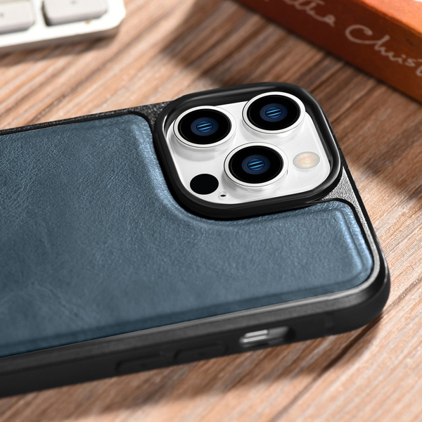 iCarer Leather Oil Wax Case für iPhone 14 Pro Max Lederhülle blau (WMI14220720-BU)