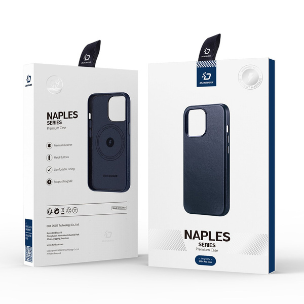 Dux Ducis Naples Hülle iPhone 14 Pro Max magnetische Lederhülle MagSafe blau