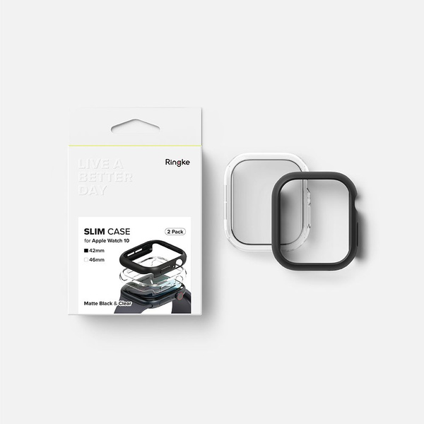 Etui Ringke Slim 2-pack na Apple Watch 10 42 mm - przezroczyste i czarny mat