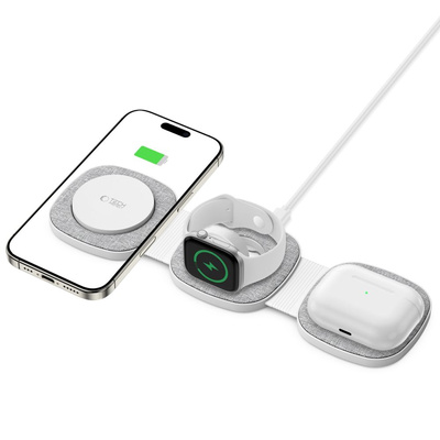Ładowarka Tech-Protect QI15W-A32 indukcyjna 3w1 z MagSafe na smartfon / Apple Watch / AirPods - szara