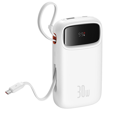 Baseus QPow 2 20000mAh 30W Power Bank with 2 Built-in USB-C Cables - White