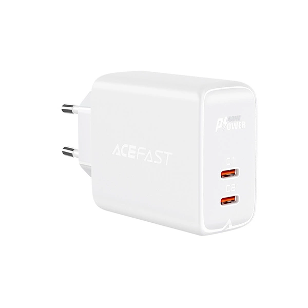 Acefast ładowarka sieciowa 2x USB Typ C 40W, PPS, PD, QC 3.0, AFC, FCP biały (A9 white)