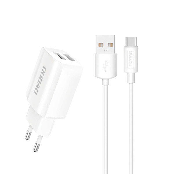 Dudao EU настінний зарядний пристрій 2x USB 5V / 2,4A + кабель USB Type C білий (A2EU + Type-c білий)